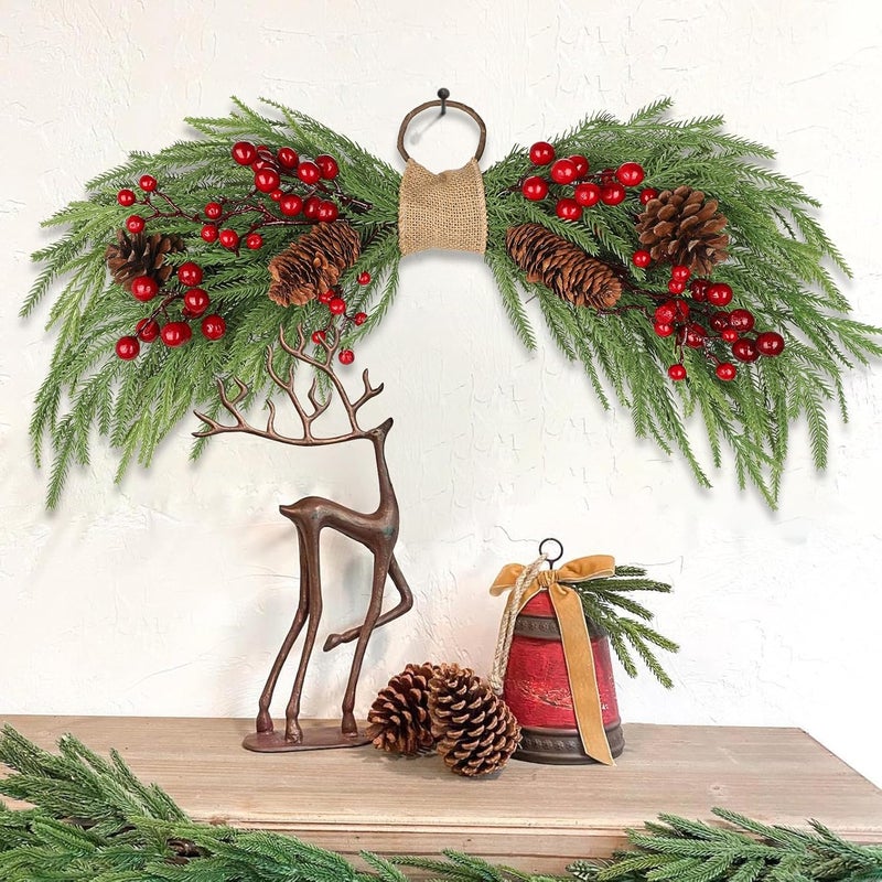 Arborus 2PCS Artificial Christmas Swags with Norfolk Pine, Red Berries and Pinecones, 24" Christmas Thanksgiving Decorations for Front Door, Mantel, Staircase, Window, Xmas Décor - Image 5